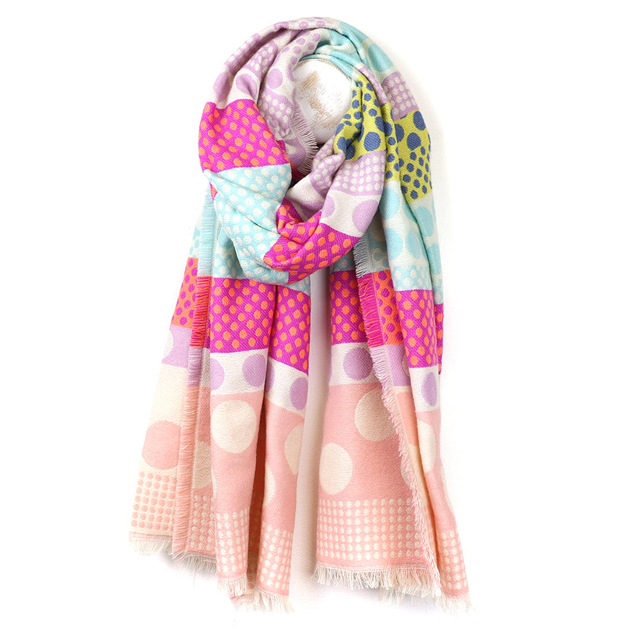 POM Reversible Pink Mix Polka Dot Stripes Scarf - Sugarplum Boutique