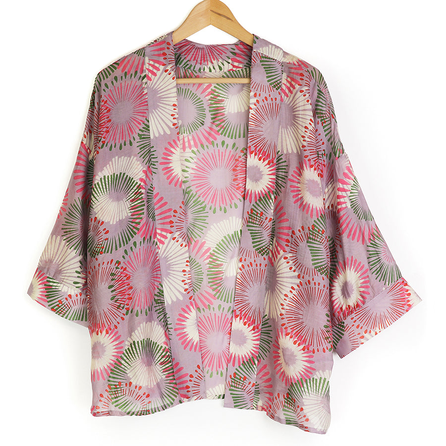 POM Short Pink Mix Sunburst Print Kimono - Sugarplum Boutique