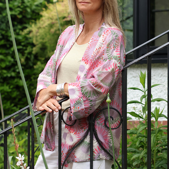 POM Short Pink Mix Sunburst Print Kimono - Sugarplum Boutique
