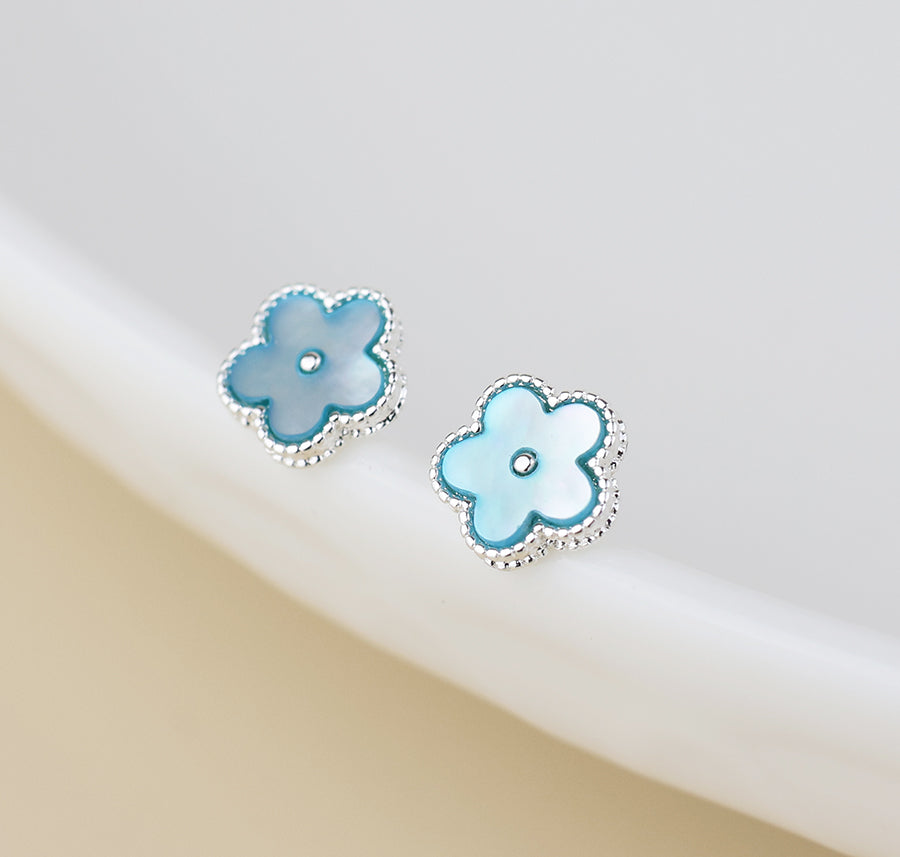 POM Silver Plated Blue Pearl Flower Stud Earrings - Sugarplum Boutique