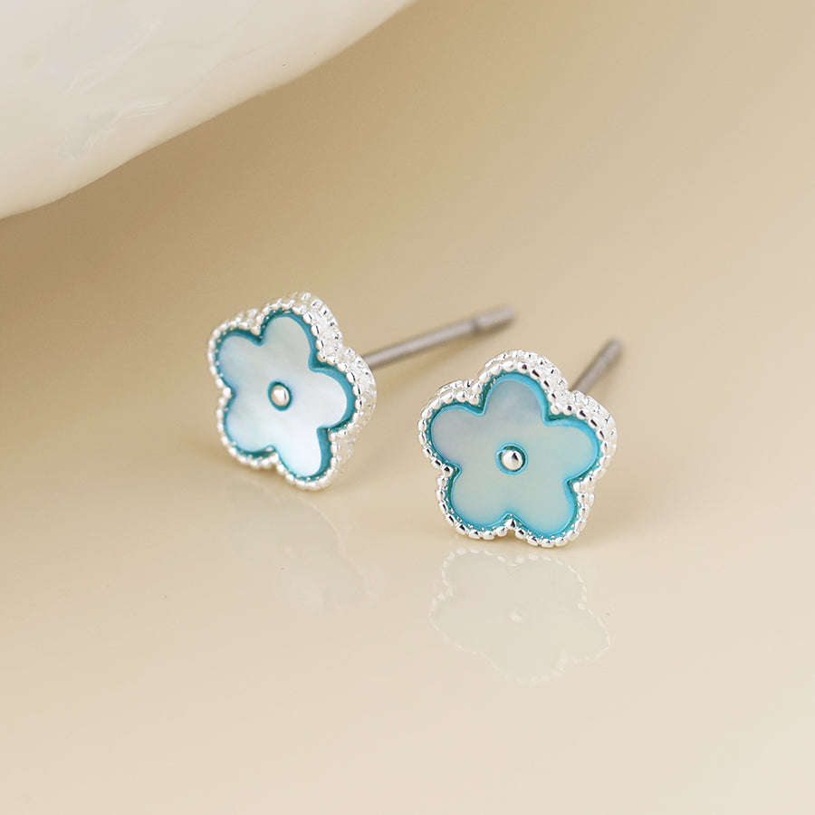 POM Silver Plated Blue Pearl Flower Stud Earrings - Sugarplum Boutique