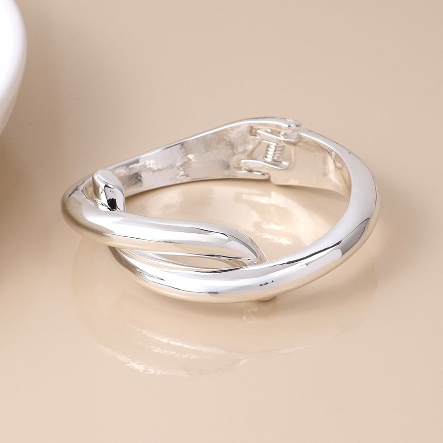 POM Silver Plated Crossover Hinged Bangle - Sugarplum Boutique