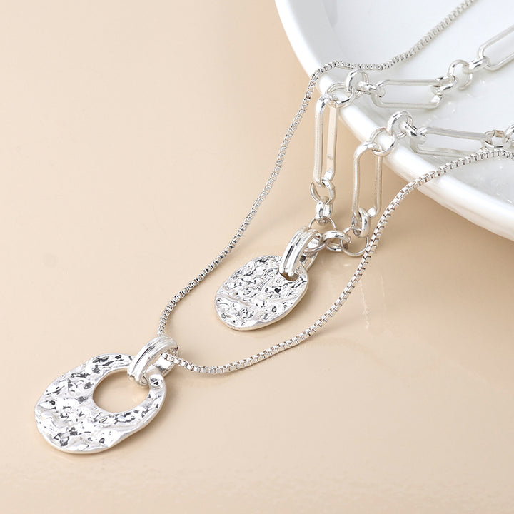 POM Silver Plated Double Layer Beaten Discs Short Necklace - Sugarplum Boutique