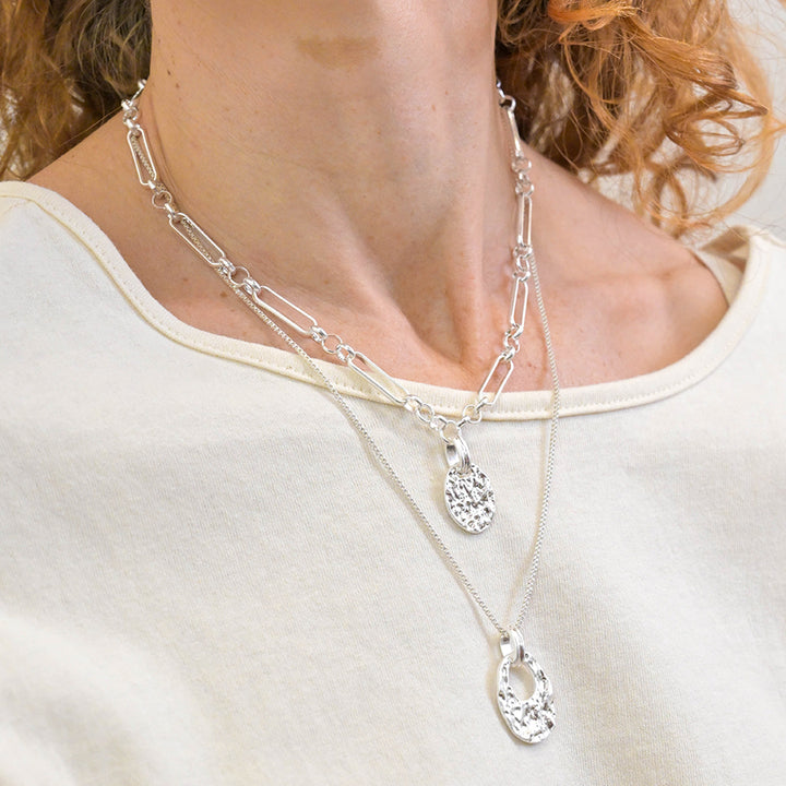 POM Silver Plated Double Layer Beaten Discs Short Necklace - Sugarplum Boutique