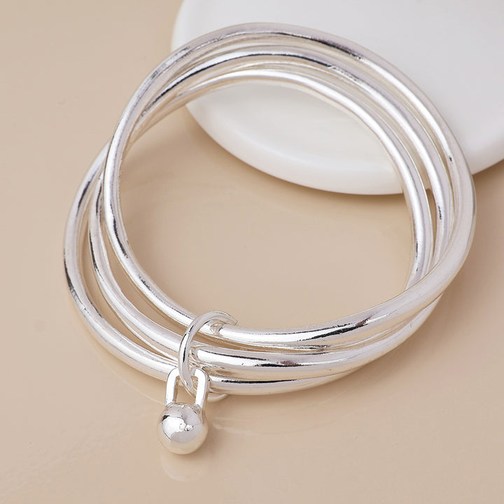 POM Silver Plated Triple Ball Charm Bangle - Sugarplum Boutique
