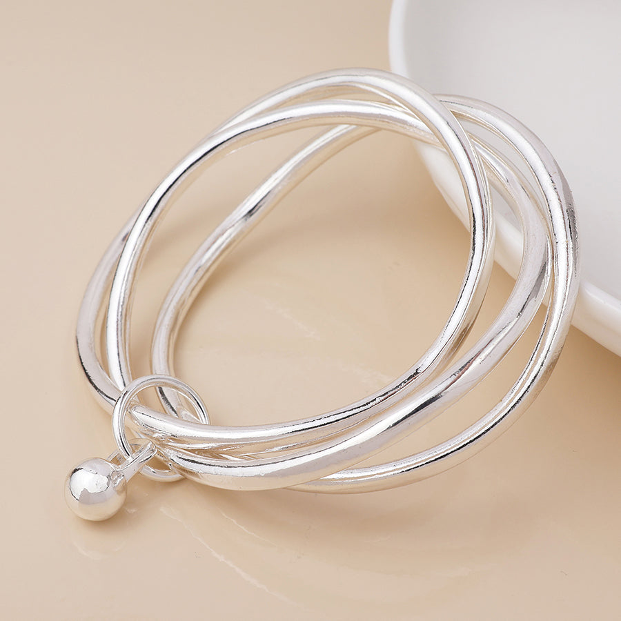 POM Silver Plated Triple Ball Charm Bangle - Sugarplum Boutique