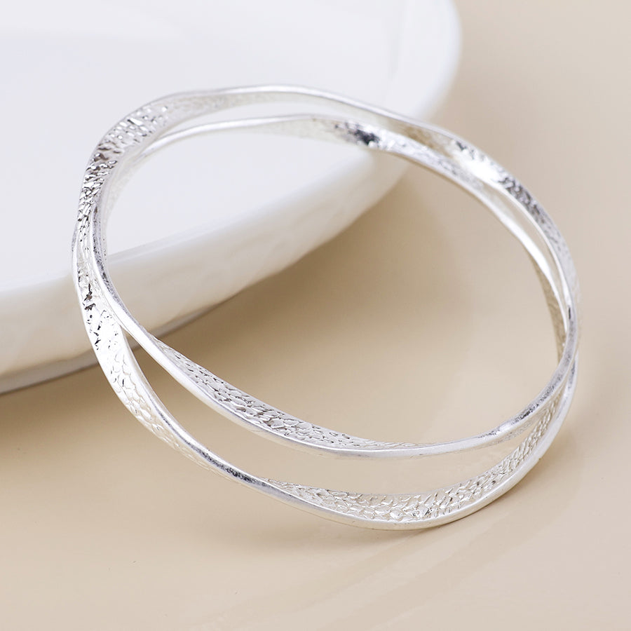 POM Solstice Worn Silver Plated Mottled Textured Twist Bangle Set - Sugarplum Boutique