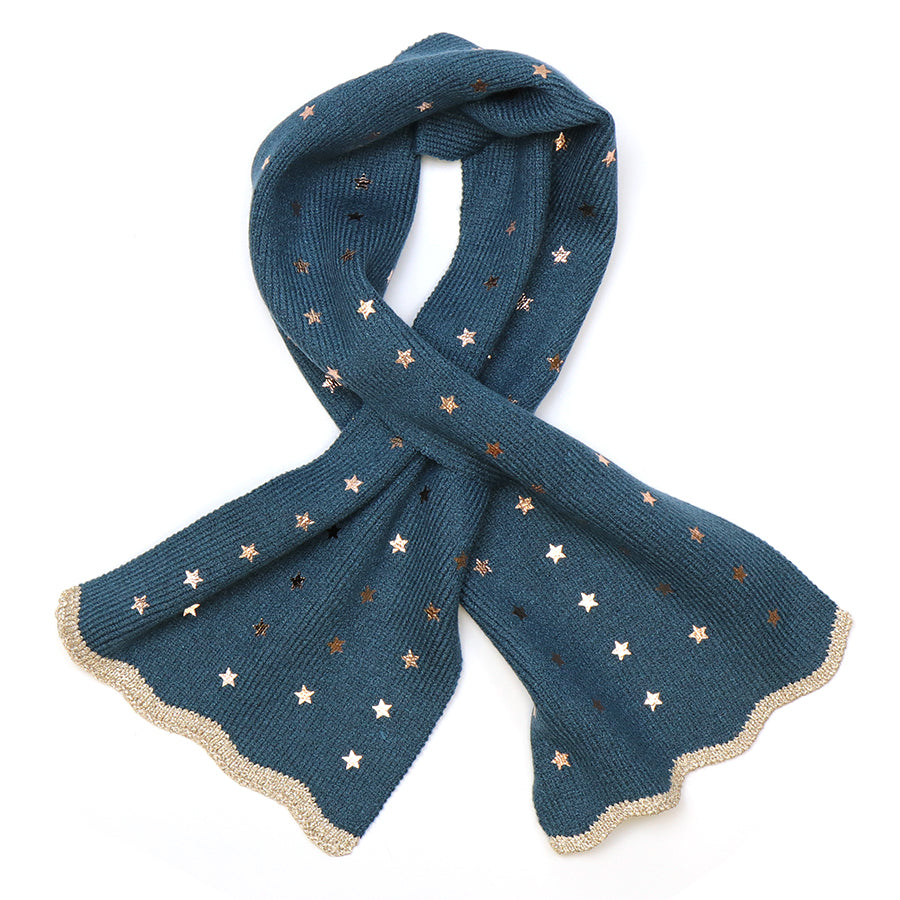 POM Teal Green Recycled Blend Metallic Stars Pull Through Scarf - Sugarplum Boutique