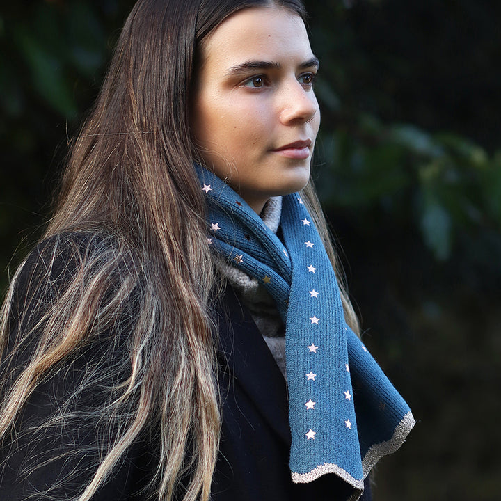 POM Teal Green Recycled Blend Metallic Stars Pull Through Scarf - Sugarplum Boutique