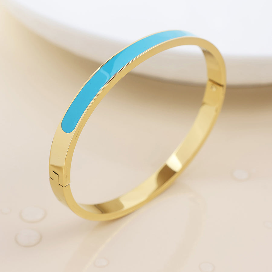 POM Waterproof Gold Plated Aqua Blue Enamel Bangle - Sugarplum Boutique