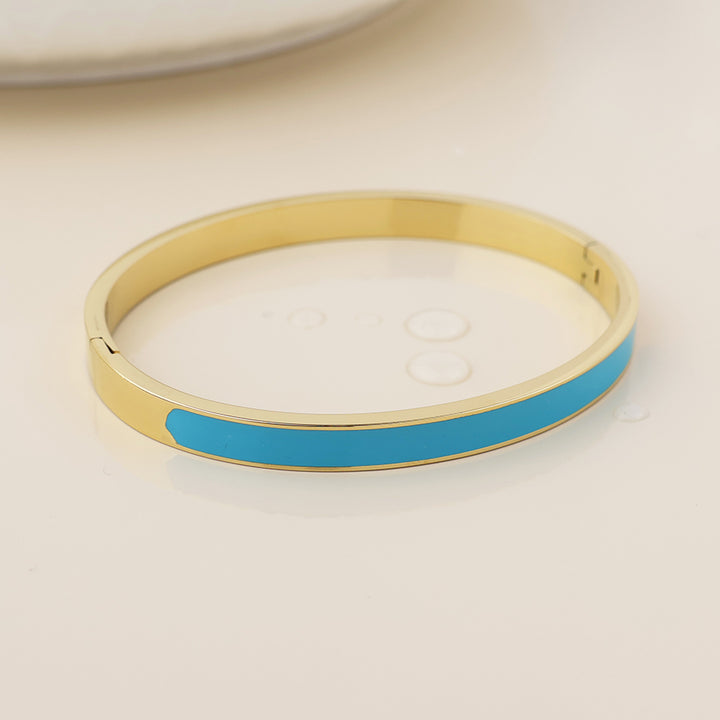 POM Waterproof Gold Plated Aqua Blue Enamel Bangle - Sugarplum Boutique