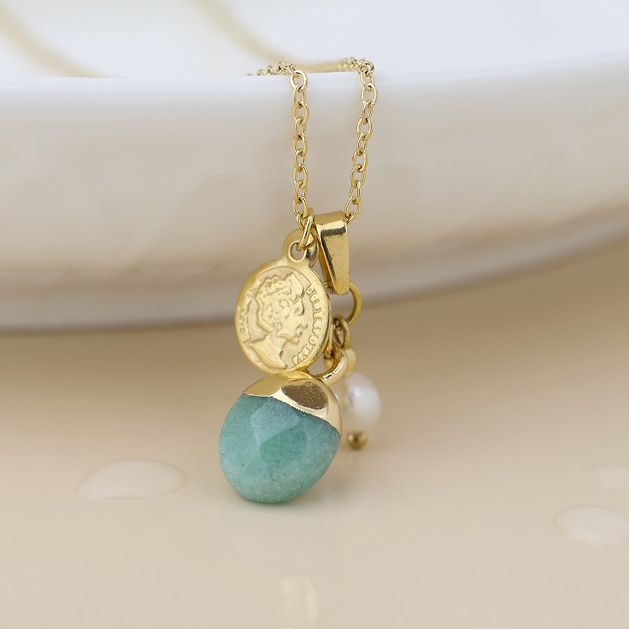 POM Waterproof Gold Plated Aqua Charm Short Necklace - Sugarplum Boutique