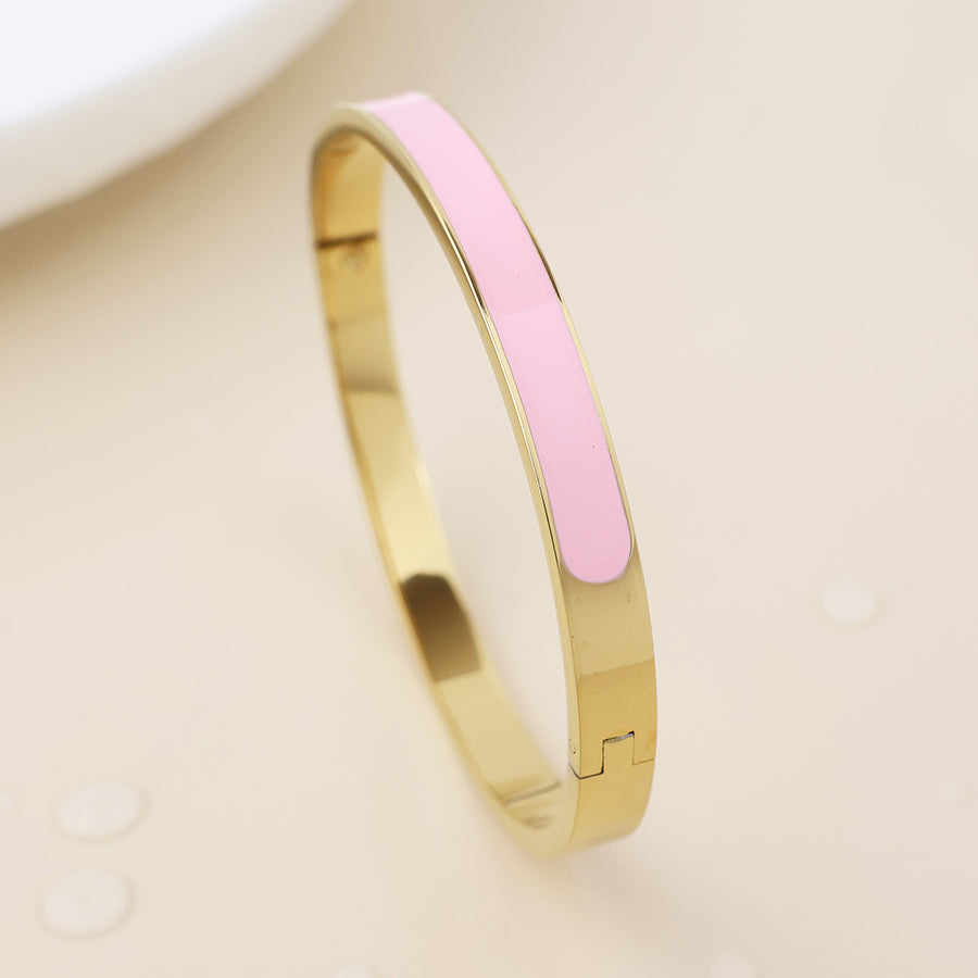POM Waterproof Gold Plated Pink Enamel Bangle - Sugarplum Boutique