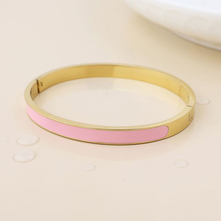 POM Waterproof Gold Plated Pink Enamel Bangle - Sugarplum Boutique