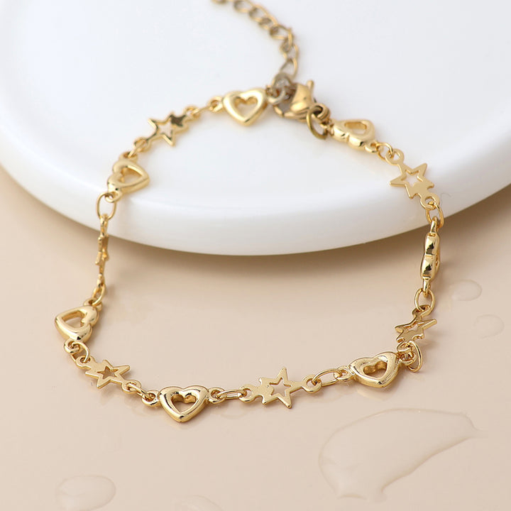 POM Waterproof Gold Plated Stars Hearts Bracelet - Sugarplum Boutique