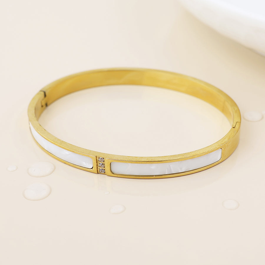 POM Waterproof Gold Plated White Shell Crystal Bangle - Sugarplum Boutique