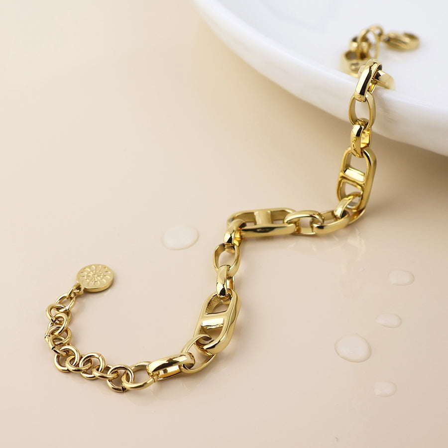 POM Waterproof Gold Plated Zipper Link Chain Bracelet - Sugarplum Boutique