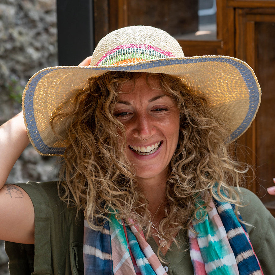 POM Wide Brim Rainbow Colour Detail Sun Hat - Sugarplum Boutique