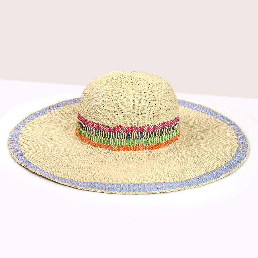 POM Wide Brim Rainbow Colour Detail Sun Hat - Sugarplum Boutique