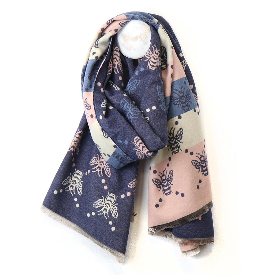 POM Winter Jacquard Bee Scarf Blue - Sugarplum Boutique