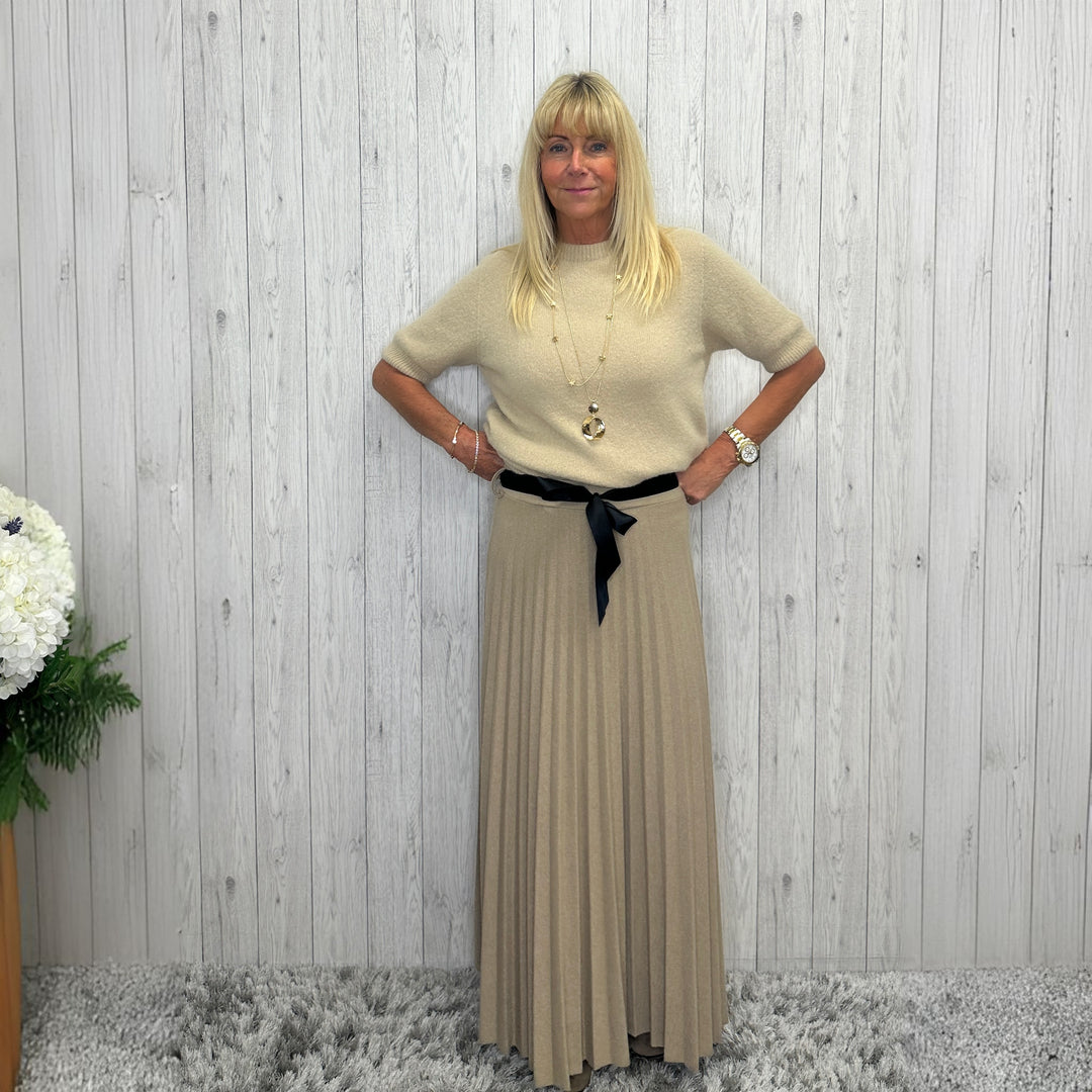 Paignton Stone Wool Mix Pleated Skirt - Sugarplum Boutique