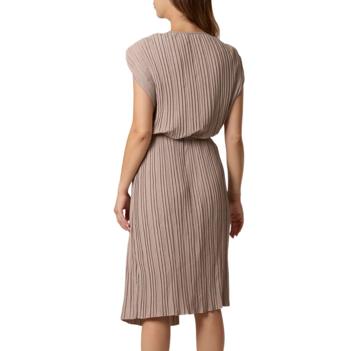 Paloma Pleated Shoulder Pad Midi Dress Mocha Brown - Sugarplum Boutique
