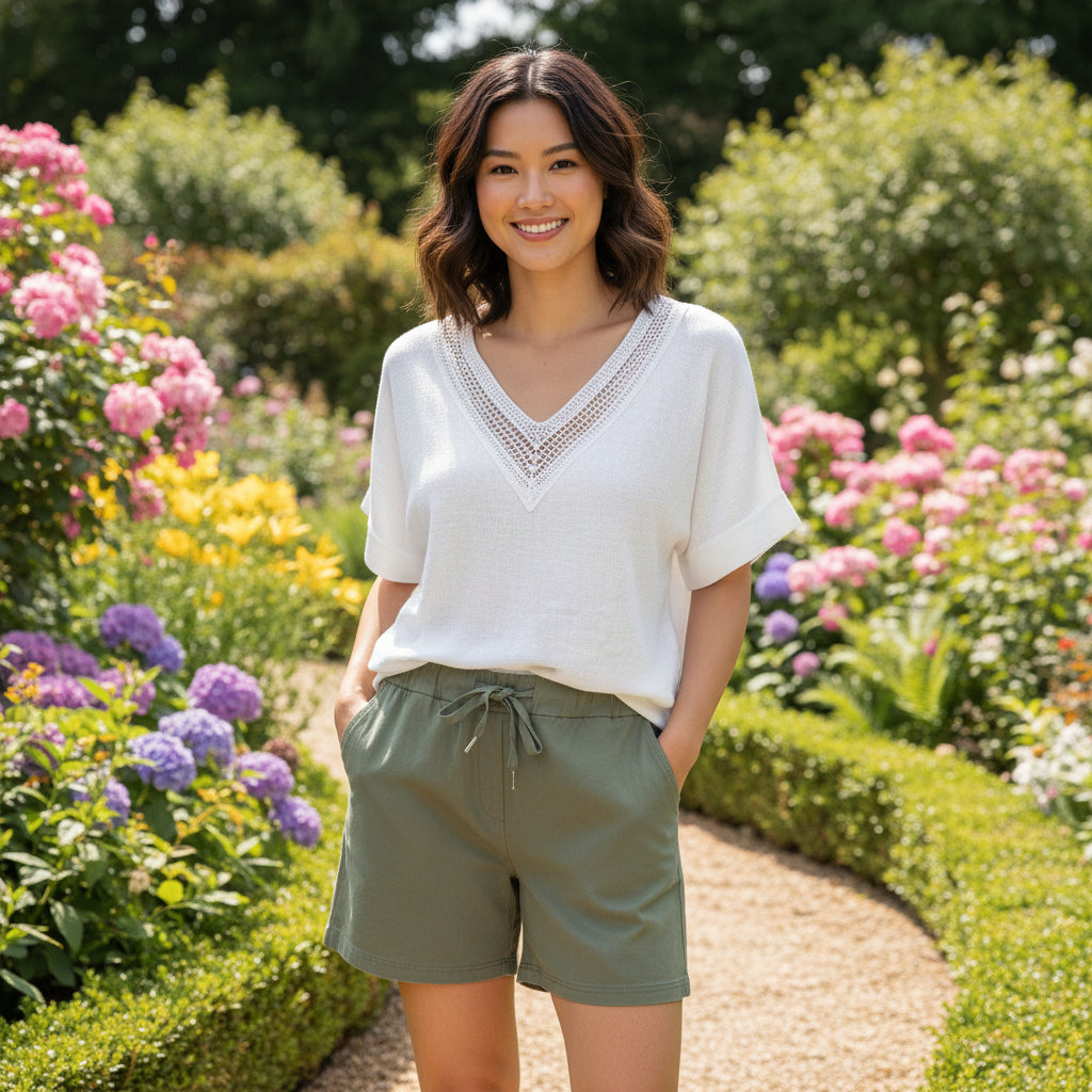 Paris Plain Khaki Green Magic Shorts  - Sugarplum Boutique