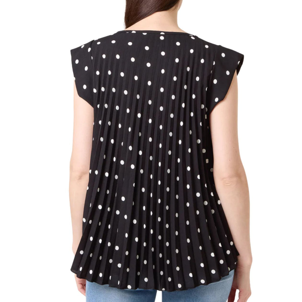 Paris Polka Dot Pleated Black Cap Sleeve Top - Sugarplum Boutique