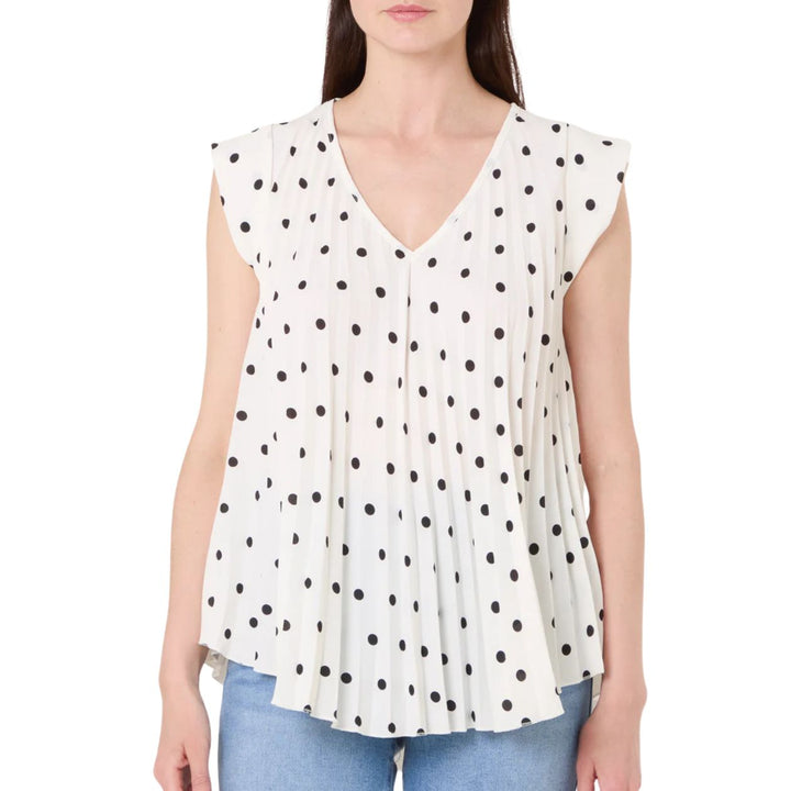 Paris Polka Dot Pleated White Cap Sleeve Top - Sugarplum Boutique
