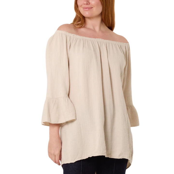 Parker Stone Cotton Cheesecloth Bardot Bell Sleeve Top - Sugarplum Boutique