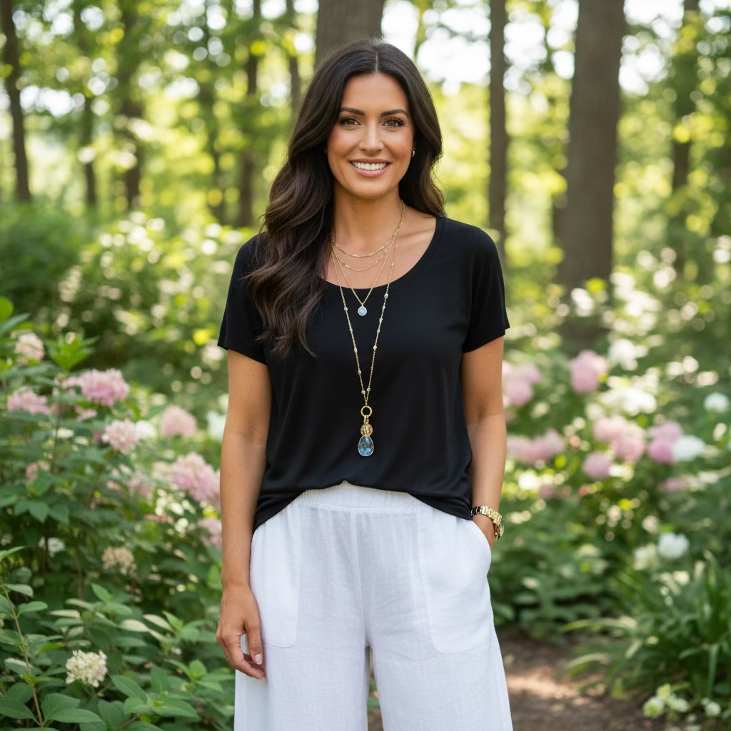 Paulie Scoop Neck Black Short Sleeve T-Shirt - Sugarplum Boutique