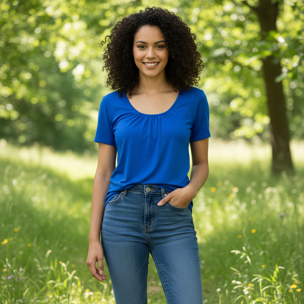 Paulie Scoop Neck Royal Blue Short Sleeve T-Shirt - Sugarplum Boutique