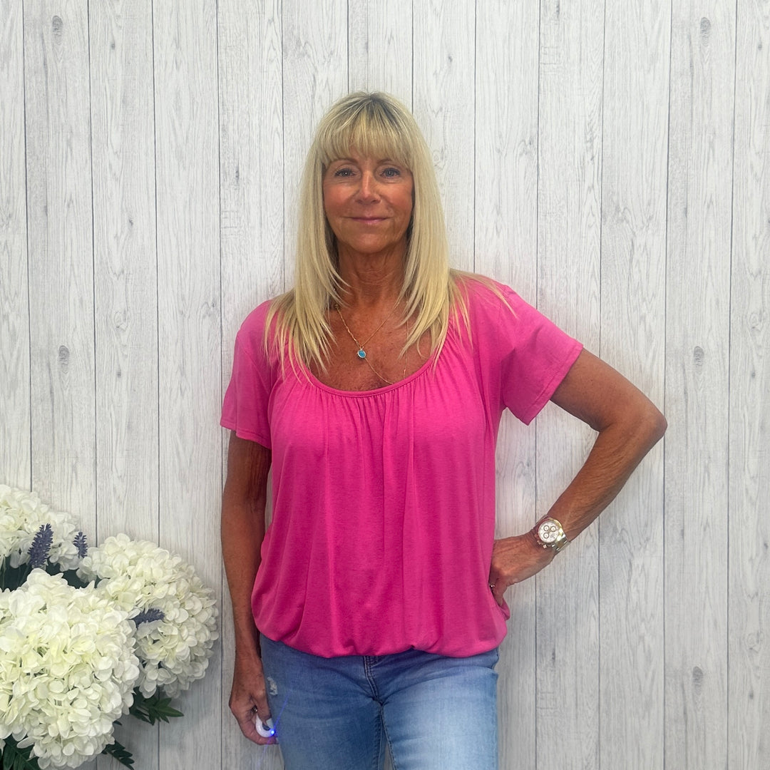 Paulie Scoop Neck Short Sleeve T-Shirt Cerise Pink - Sugarplum Boutique