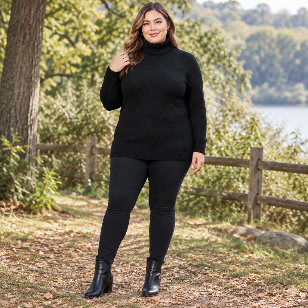 Pauline Medium Fit Black Polo Neck Wool Angora Mix Jumper - Sugarplum Boutique