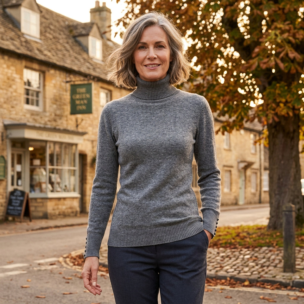 Pauline Slim Fit Angora Blend Grey Polo Neck Jumper - Sugarplum Boutique