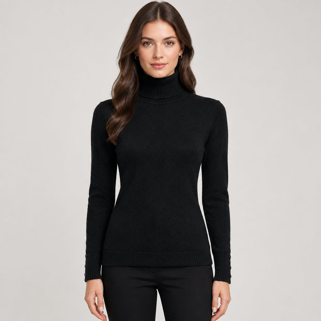 Pauline Slim Fit Black Polo Neck Wool Angora Mix Jumper - Sugarplum Boutique