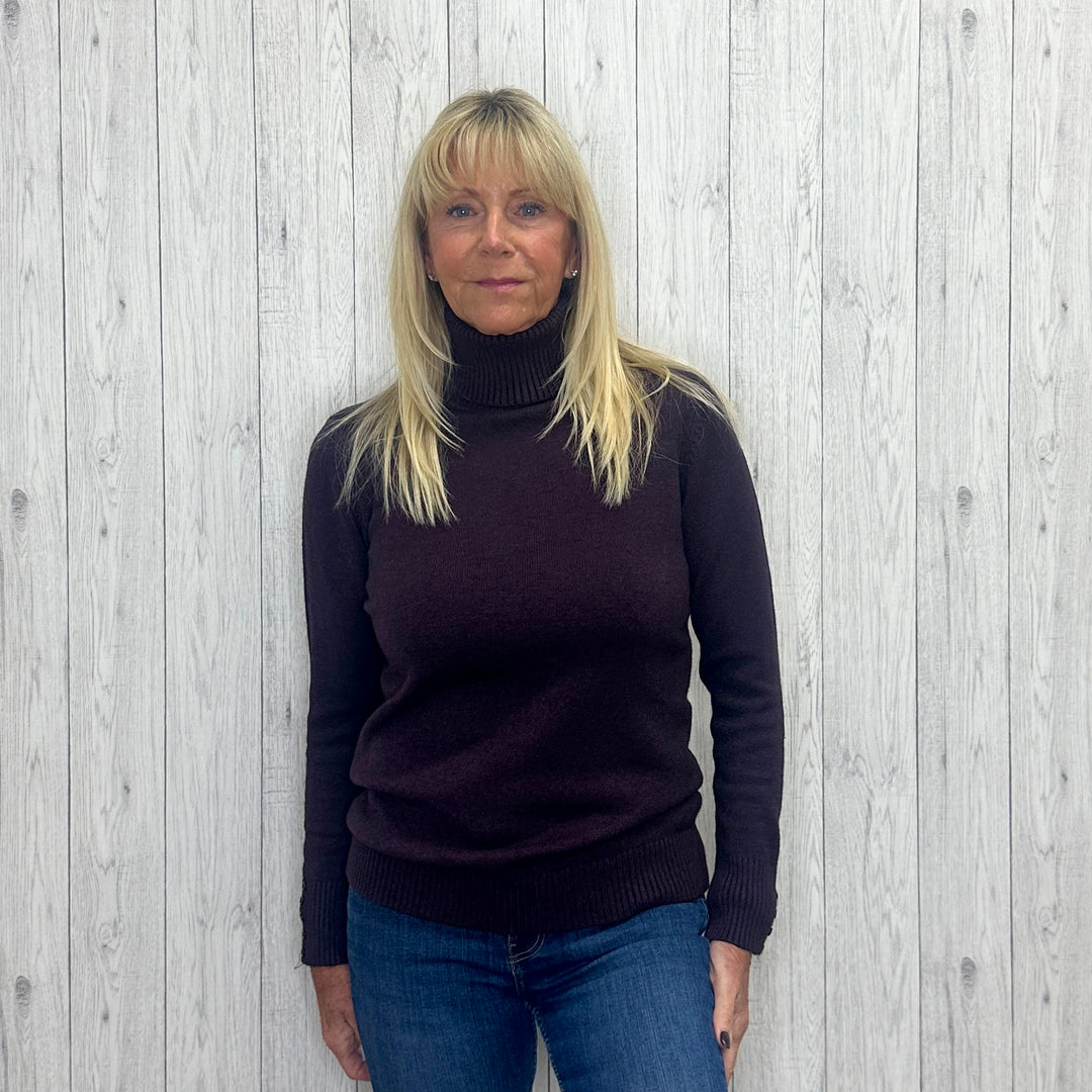 Pauline Slim Fit Polo Neck Jumper Wool Angora Mix Aubergine - Sugarplum Boutique