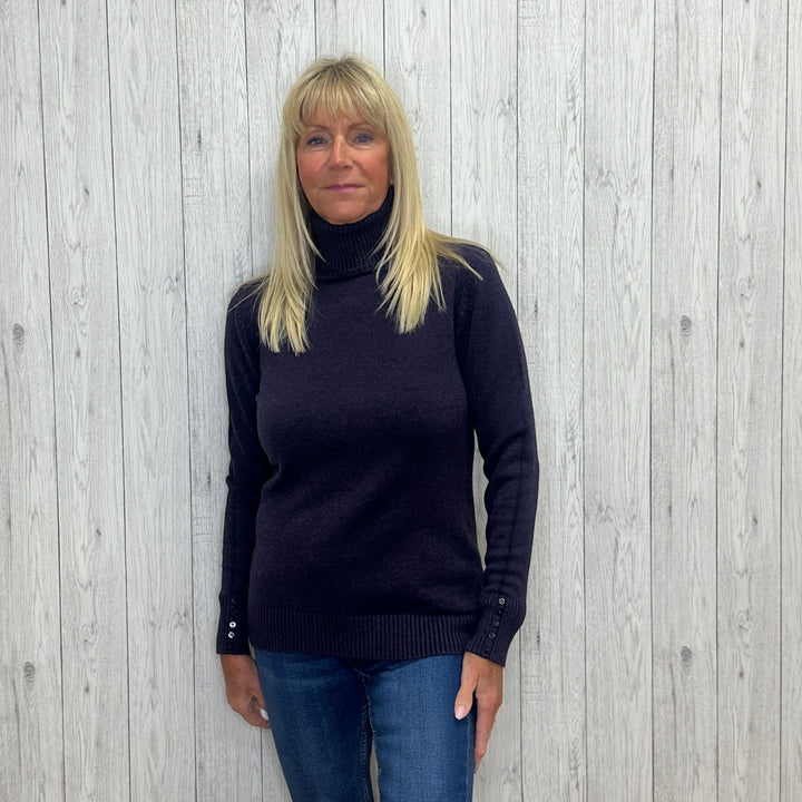 Pauline Slim Fit Polo Neck Jumper Wool Angora Mix Dark Purple - Sugarplum Boutique