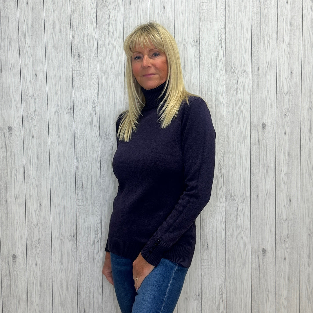 Pauline Slim Fit Polo Neck Jumper Wool Angora Mix Dark Purple -Sugarplum Bouttique