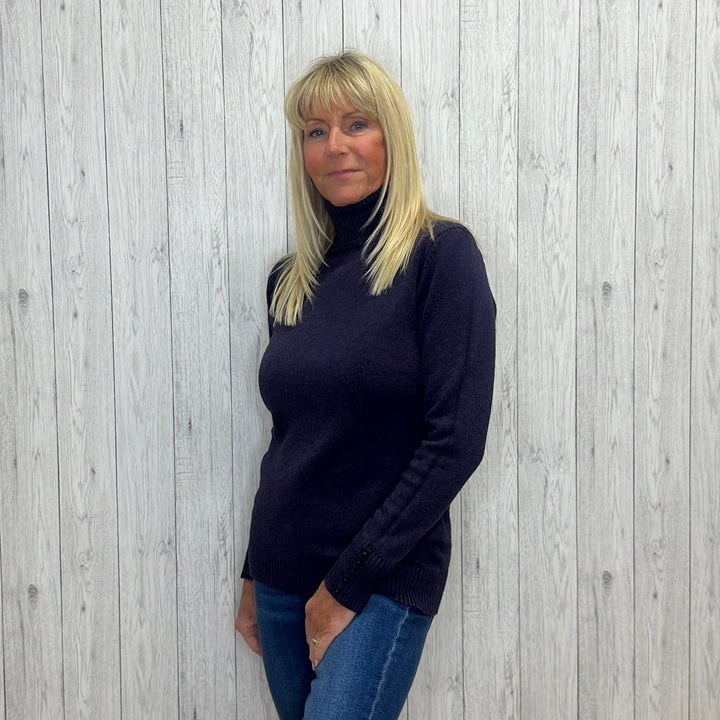 Pauline Slim Fit Polo Neck Jumper Wool Angora Mix Dark Purple -Sugarplum Bouttique