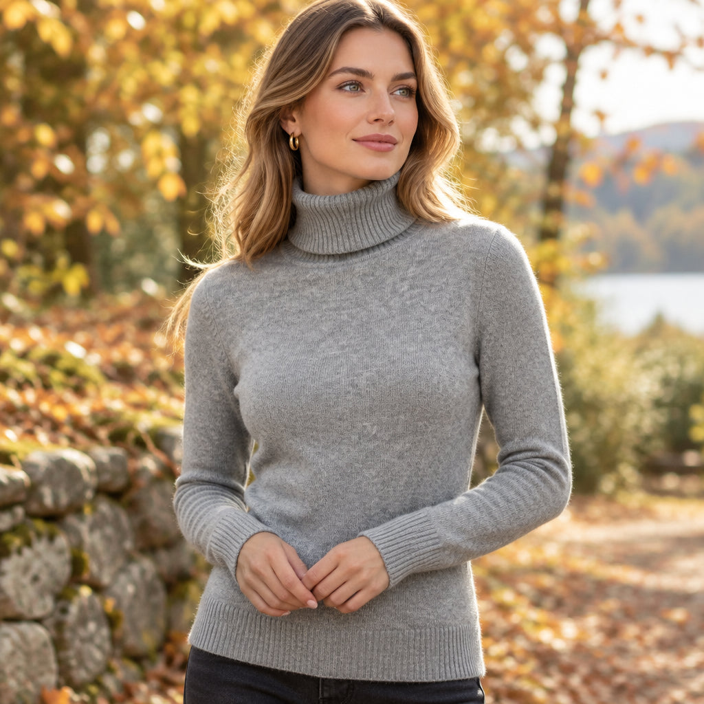 Pauline Slim Fit Silver Grey Polo Neck Wool Angora Mix Jumper - Sugarplum Boutique