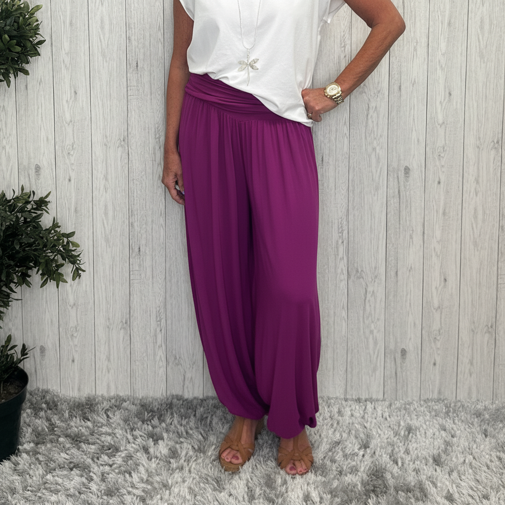 Paulo Plain Magenta Purple Harem Trousers - Sugarplum Boutique