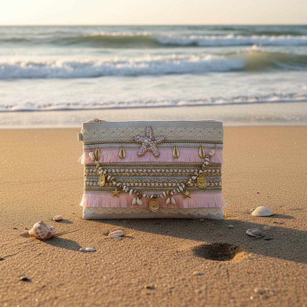 Pearl Starfish Clutch Bag Pink - Sugarplum Boutique