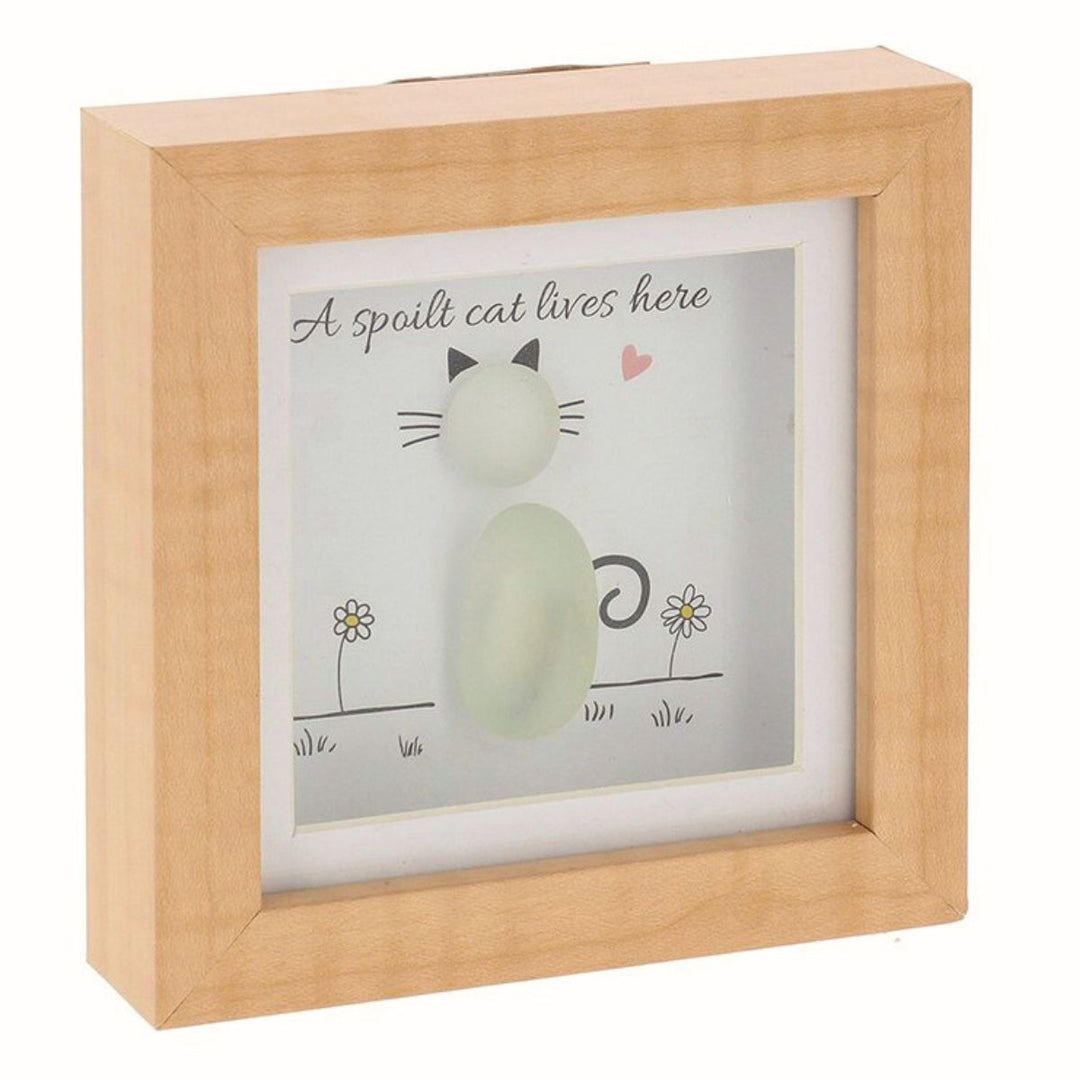 Pebble Glass Square Plaque A Spoilt Cat Lives Here - Sugarplum Boutique