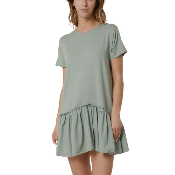 Percy Cotton Tiered Frill Dress Khaki Green - Sugarplum Boutique