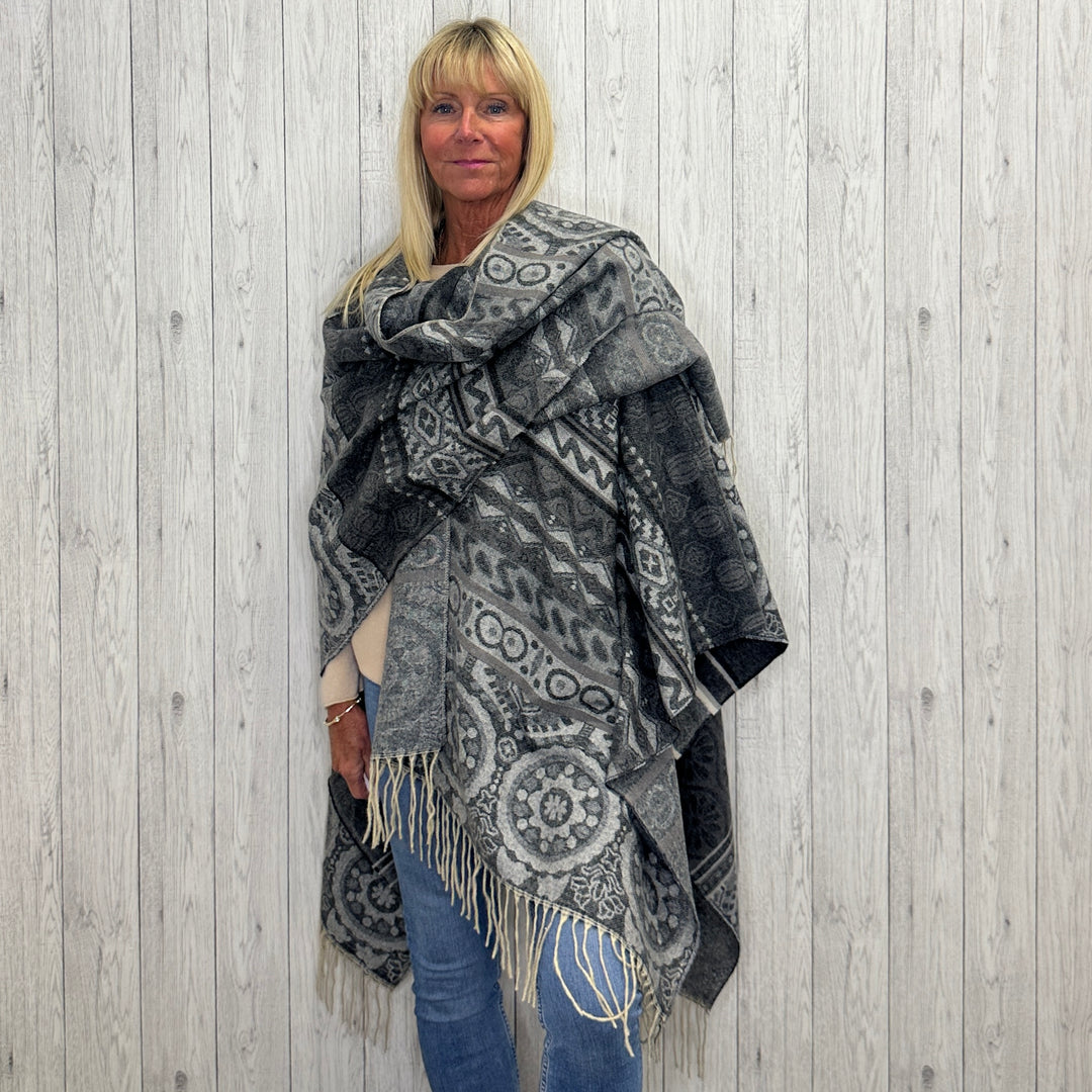 Petra Soft Touch Wrap Style Pashmina Shawl Grey - Sugarplum Boutique