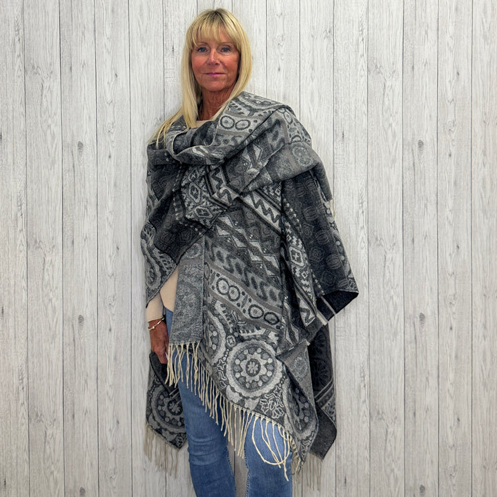 Petra Soft Touch Wrap Style Pashmina Shawl Grey - Sugarplum Boutique
