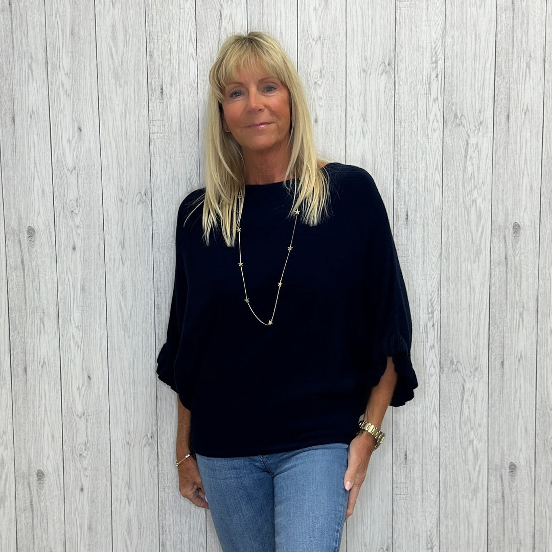Pheobe Batwing Frill Sleeve Jumper Navy Blue