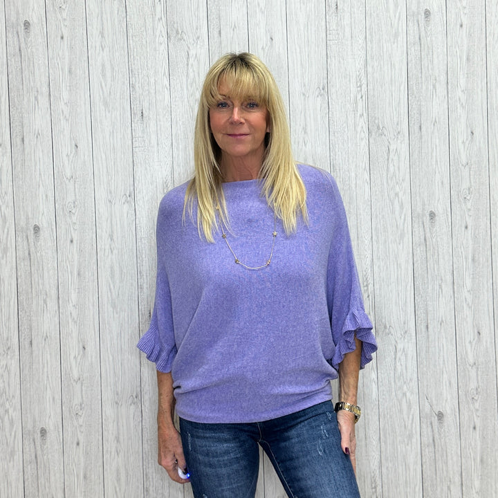 Pheobe Lavendar Batwing Frill Sleeve Jumper - Sugarplum Boutique