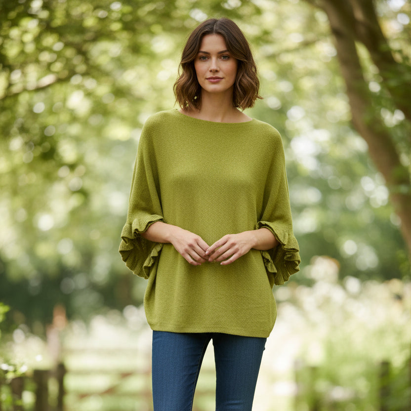 Phoebe-Batwing-Coral-Frill-Sleeve-Jumper -Sugarplum Boutique